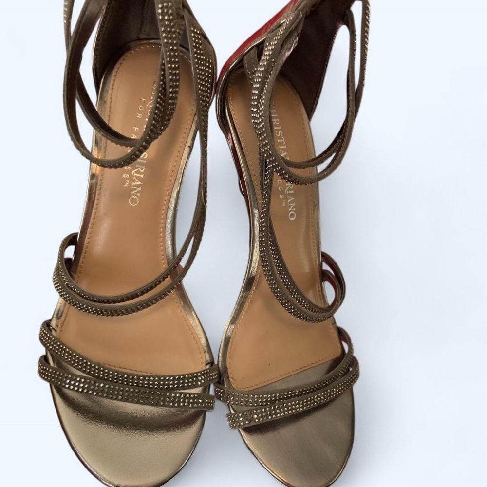 Christian Siriano Silver Metallic Heels with Rhinestone embellishments 7